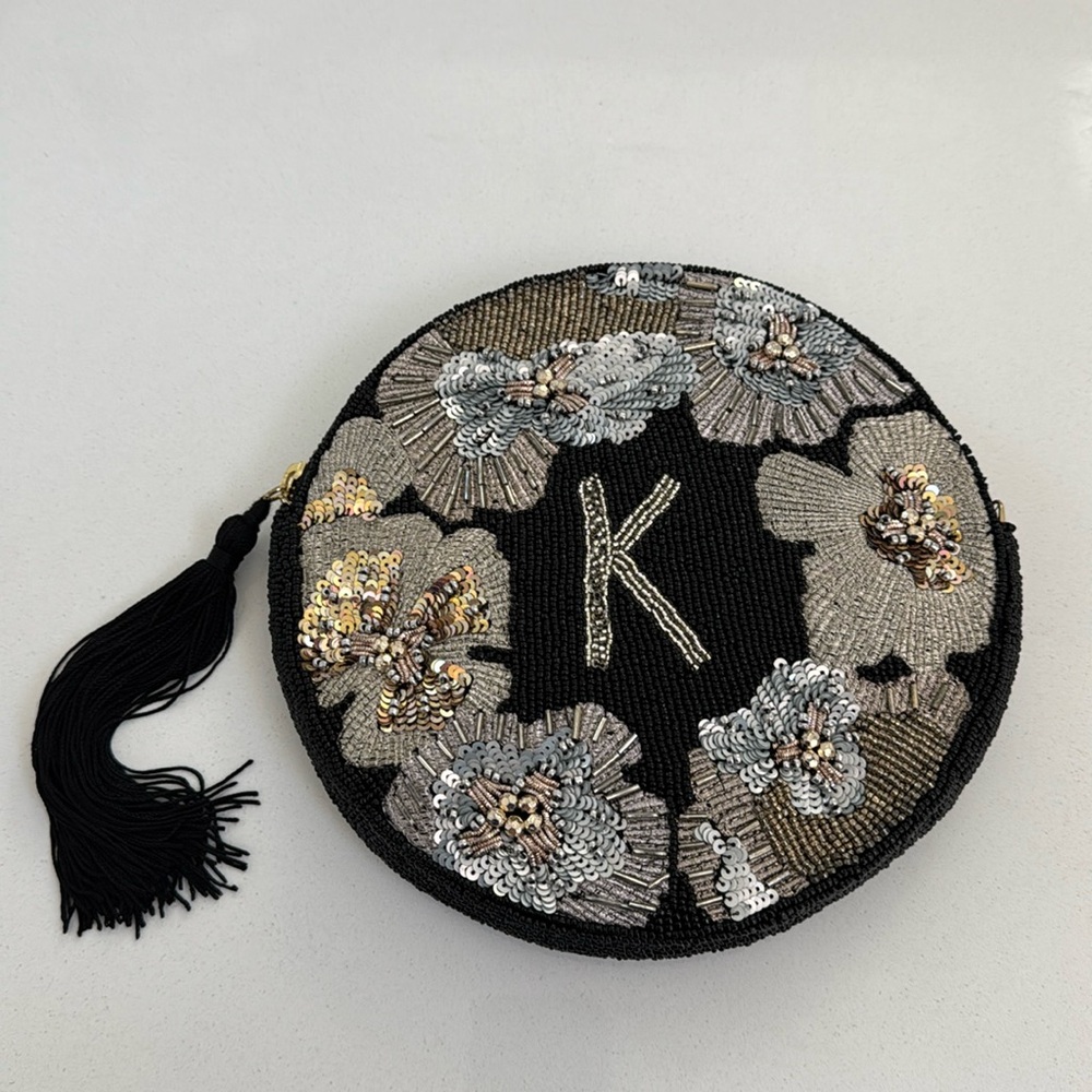 Anthroplogie Beaded Bag with K initial
